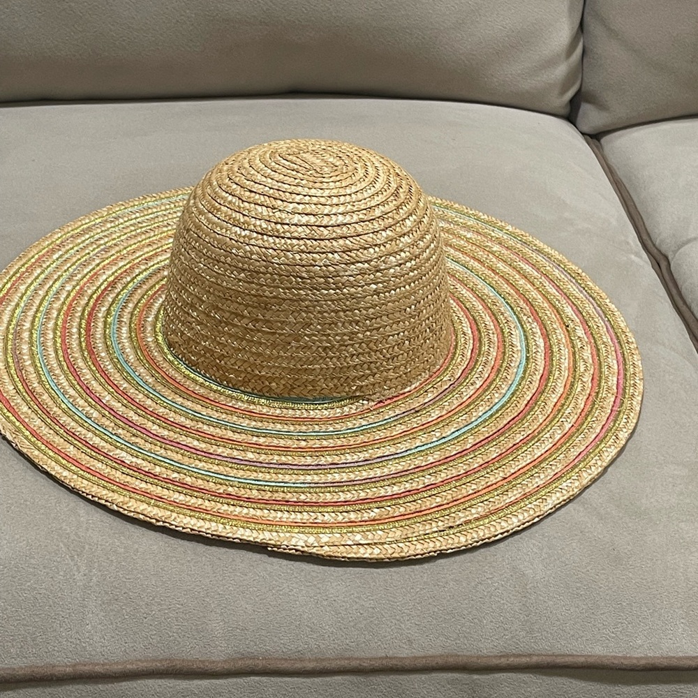 Candies Wide Brim Floppy Straw Hat Tan Multicolor One Size Packable Lightweight - Picture 6 of 10